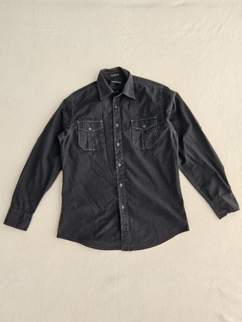 Michael Brandon Men's Distressed Black Long-Sleeve Button-Down Shirt Size S